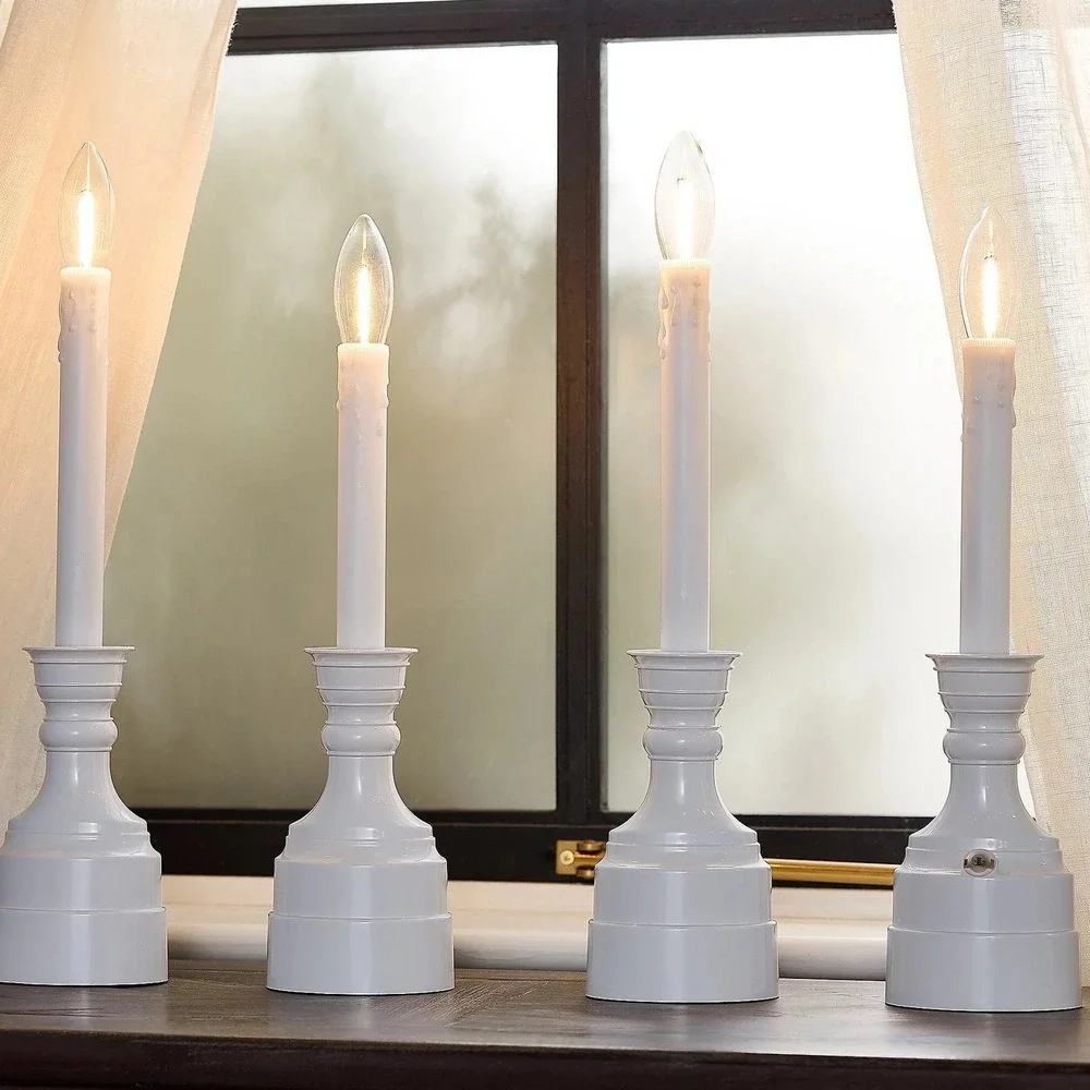 Bethlehem‎ Lights Set of 4 Adjustable Cordless Window Candles Photo Sensor Timer